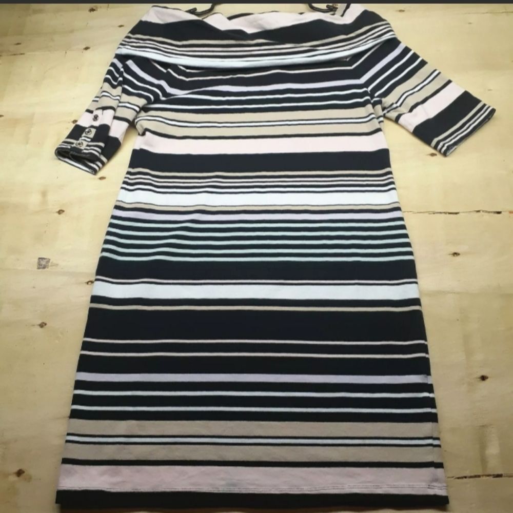 Tommy Hilfiger Cowl Neck White Black Multicolor Strips Dress Size S/P
